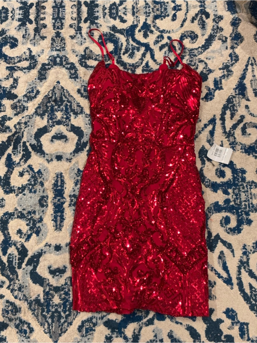 B Darlin Red Sequin Spaghetti Strap Party Dress